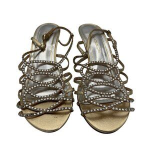 Caparros Gold Strappy Rhinestone Embellished Womens Heels Size 8.5